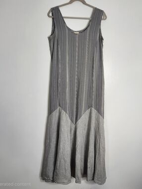 Karol Richardson M/L Gray Stripe Silk Linen Maxi Dress Artisan Cape Cod Designer